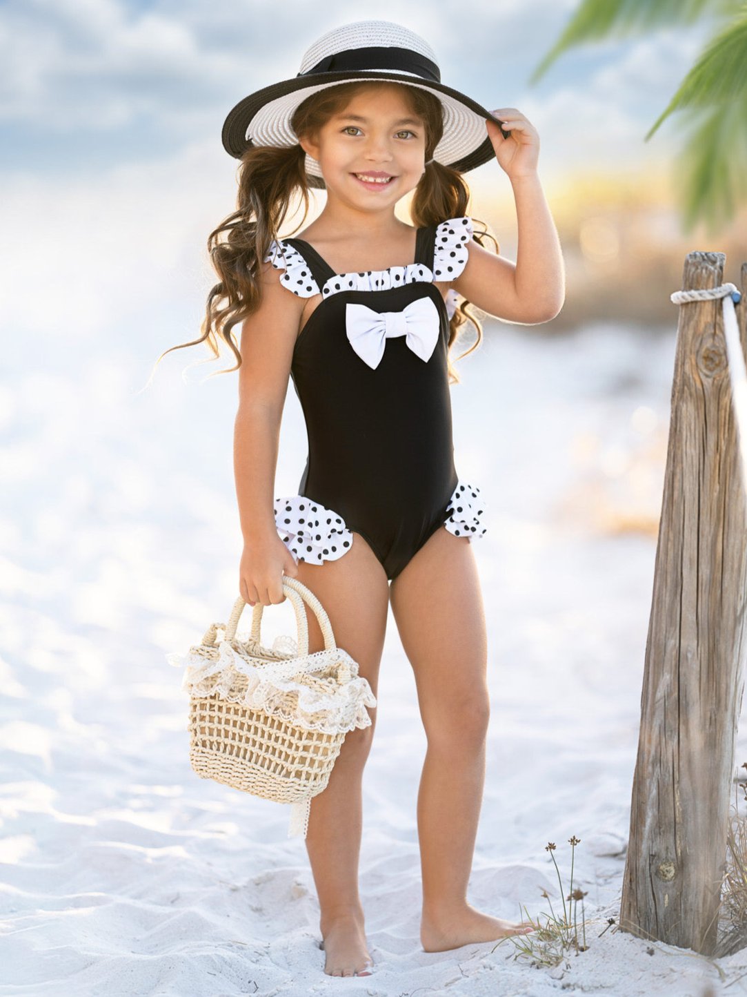 Image of Coastal Charm Polka Dot Bow One Piece Swimsuit