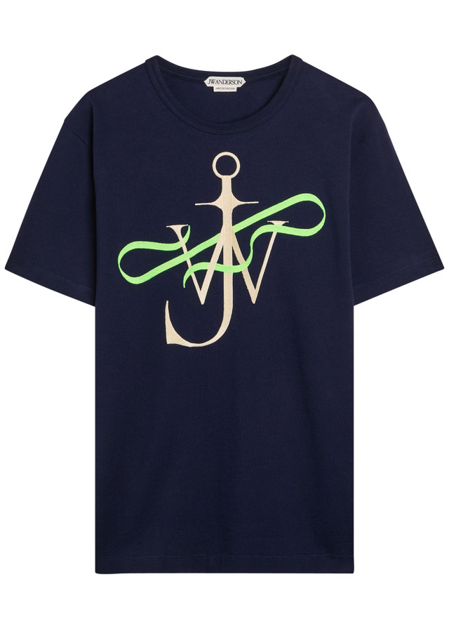 JW ANDERSON Ribbon Anchor embroidered cotton T-shirt