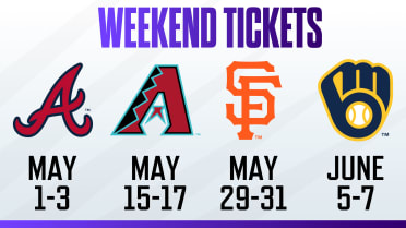 Get your weekend tickets to see the Braves 5/1-3, D-backs 5/15-17, Giants 5/29-31 and Brewers 6/5-7.