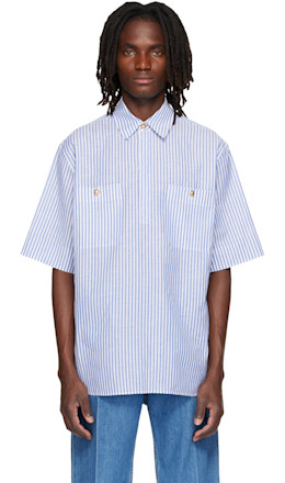 Blue & White Striped Cotton Linen Shirt - Valentino