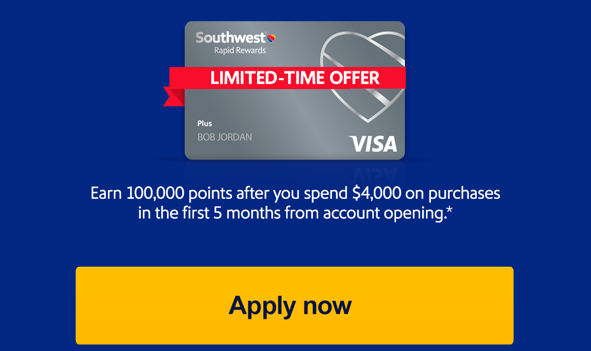 Each 100,000 points after you spend $4,000 on purchases in the first 5 months of opening your account.* [Apply now]