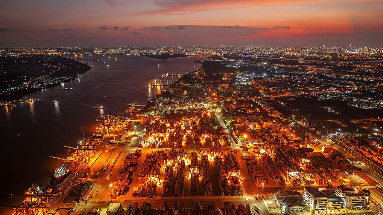 panoramic view of Cat Lai international port, Ho Chi Minh City, Vietnam
