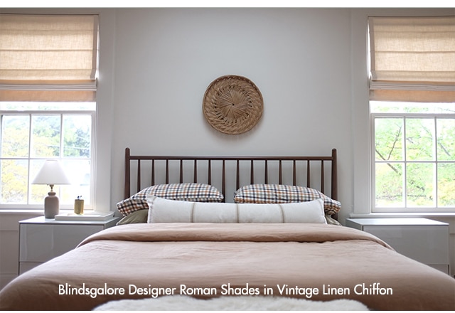 Blindsgalore Designer Roman Shades in Vintage Linen Chiffon