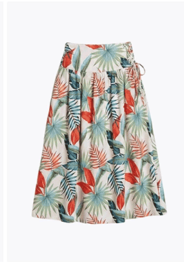 Tropical Print Linen Blend Full Skirt