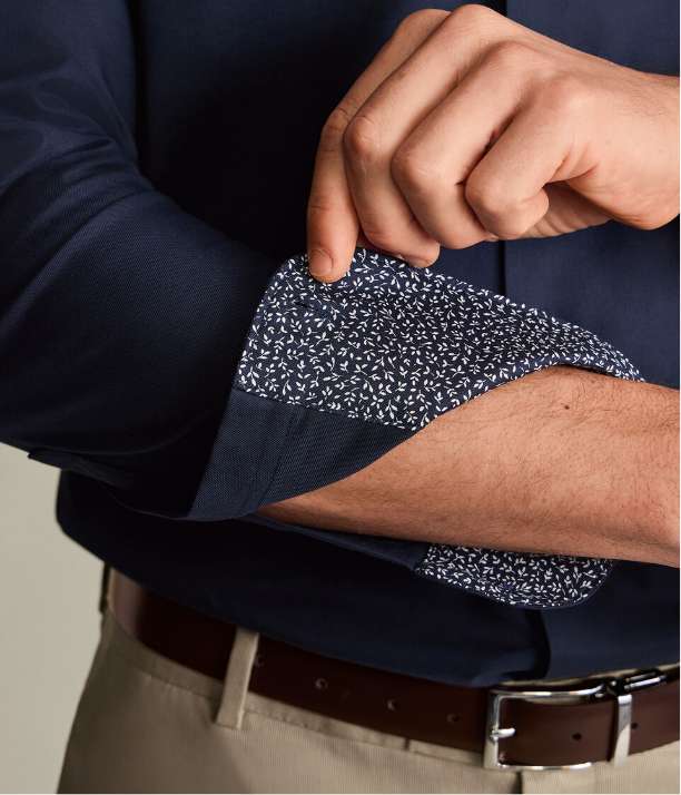 Non-Iron Stretch Floral Printed Trim Shirt – Navy