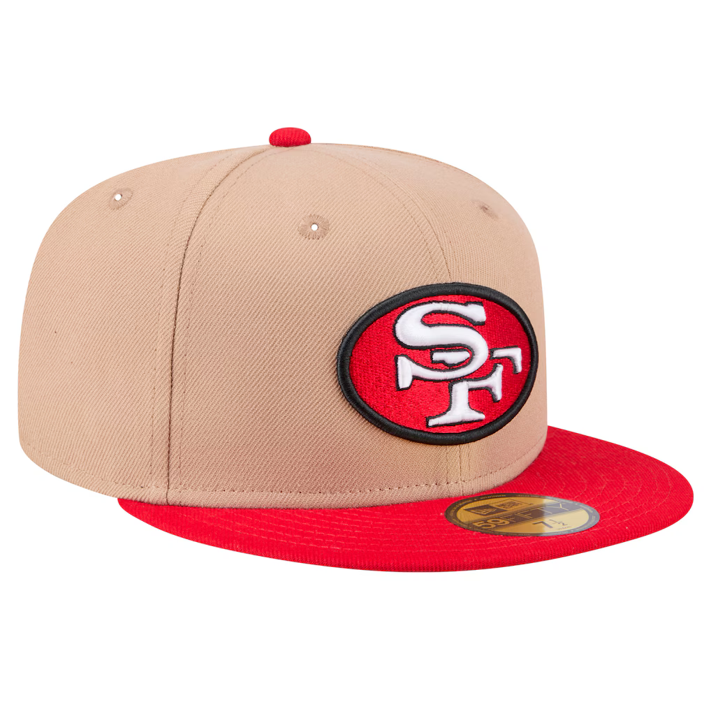 Image of New Era San Francisco 49ers Throwback Logo 59FIFTY Fitted Hat-Camel