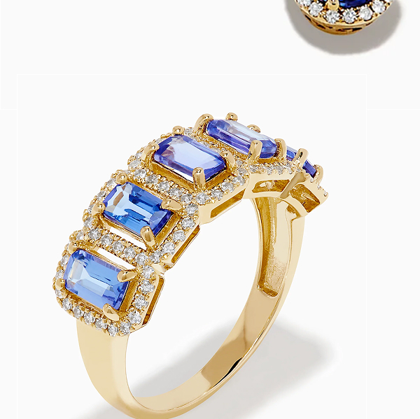 14K Yellow Gold Tanzanite and Diamond Halo Band