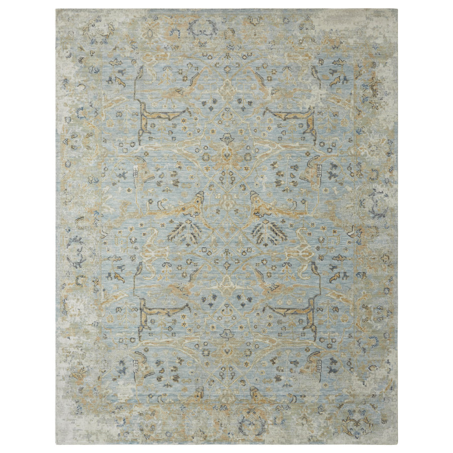 Traditional Light Blue Wool Rich Blend Area Rug
