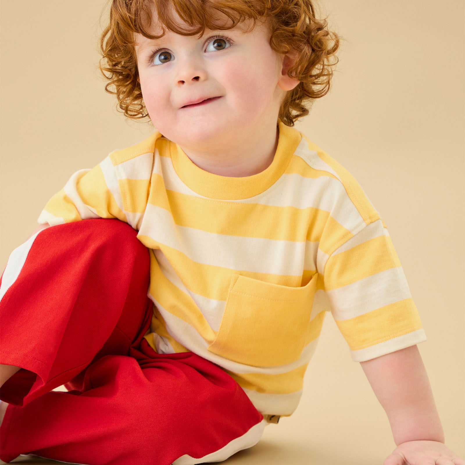 Image of KIDLY by MORI Striped Cotton T-Shirt - Yellow Stripe