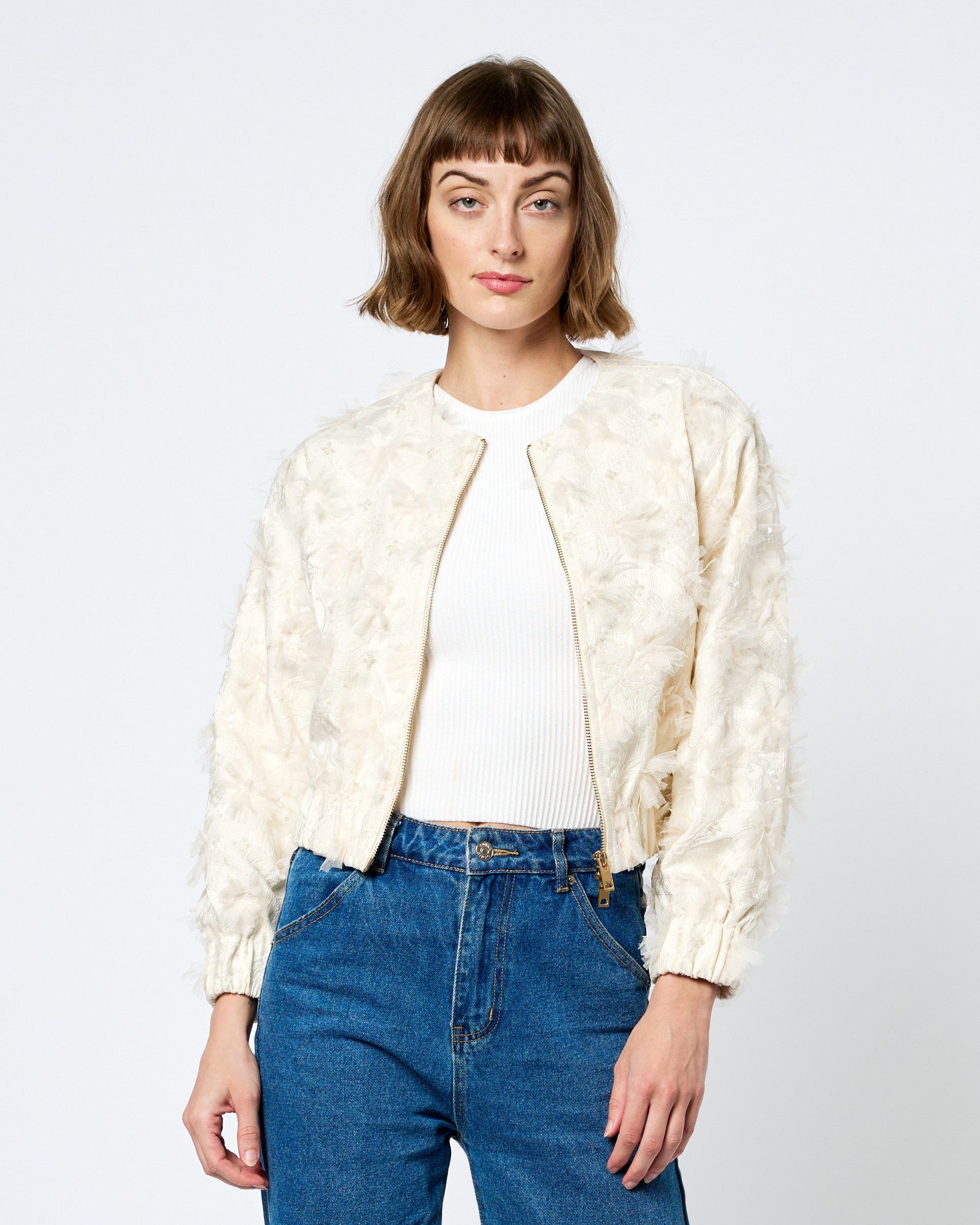 Image of Kamielle Embellished Zippered Bomber Jacket