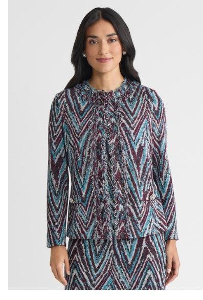 Heritage Lurex Fringe Trim Jacquard Knit Jacket