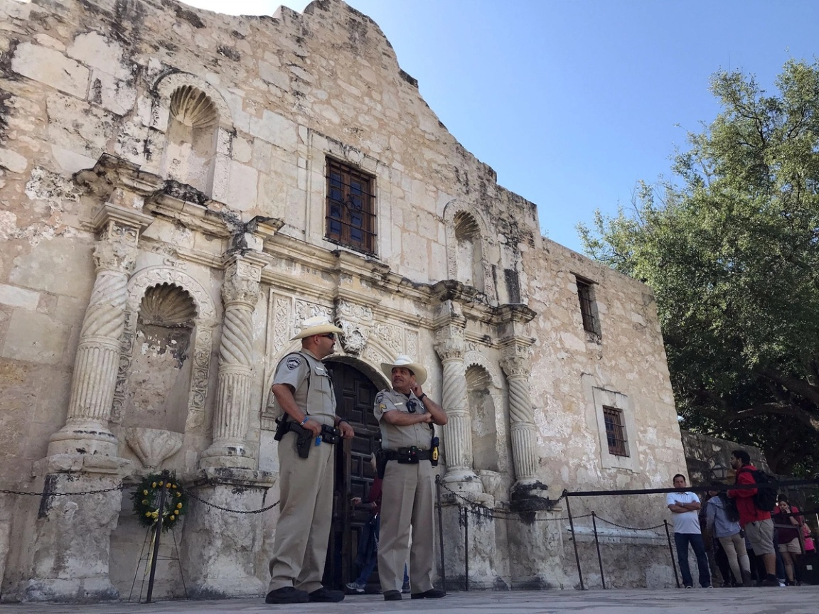 Police at the Alamo in San Antonio, Texas