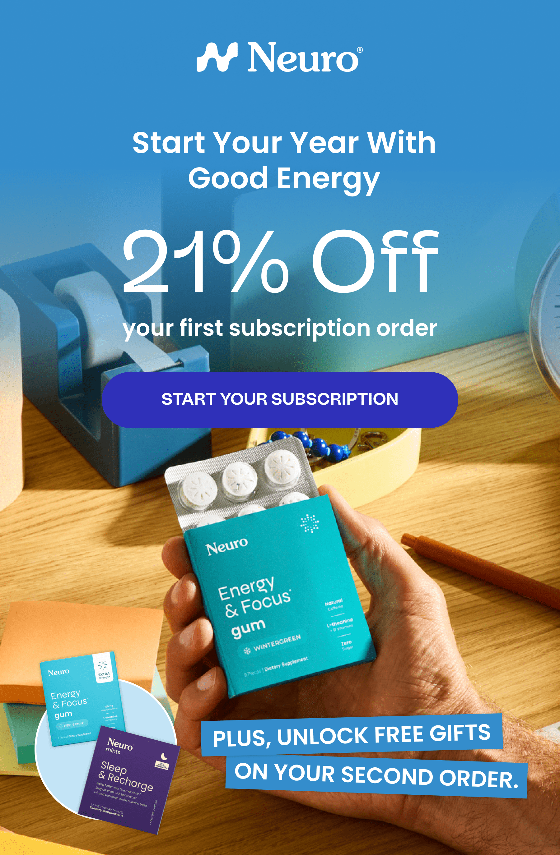 21% off your first subscription order and FREE gifts on your second