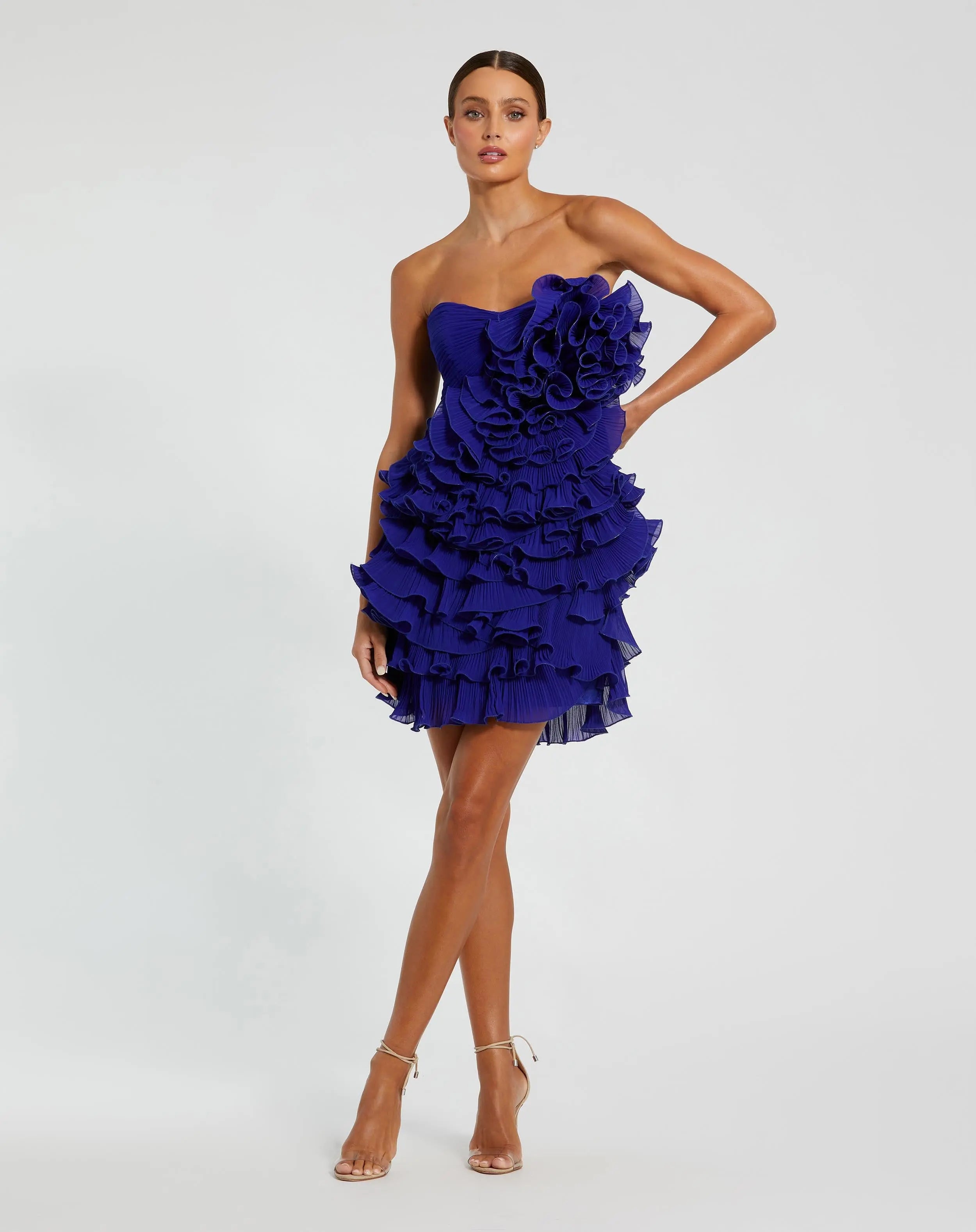 Image of Blue Strapless Ruffle Mini Dress