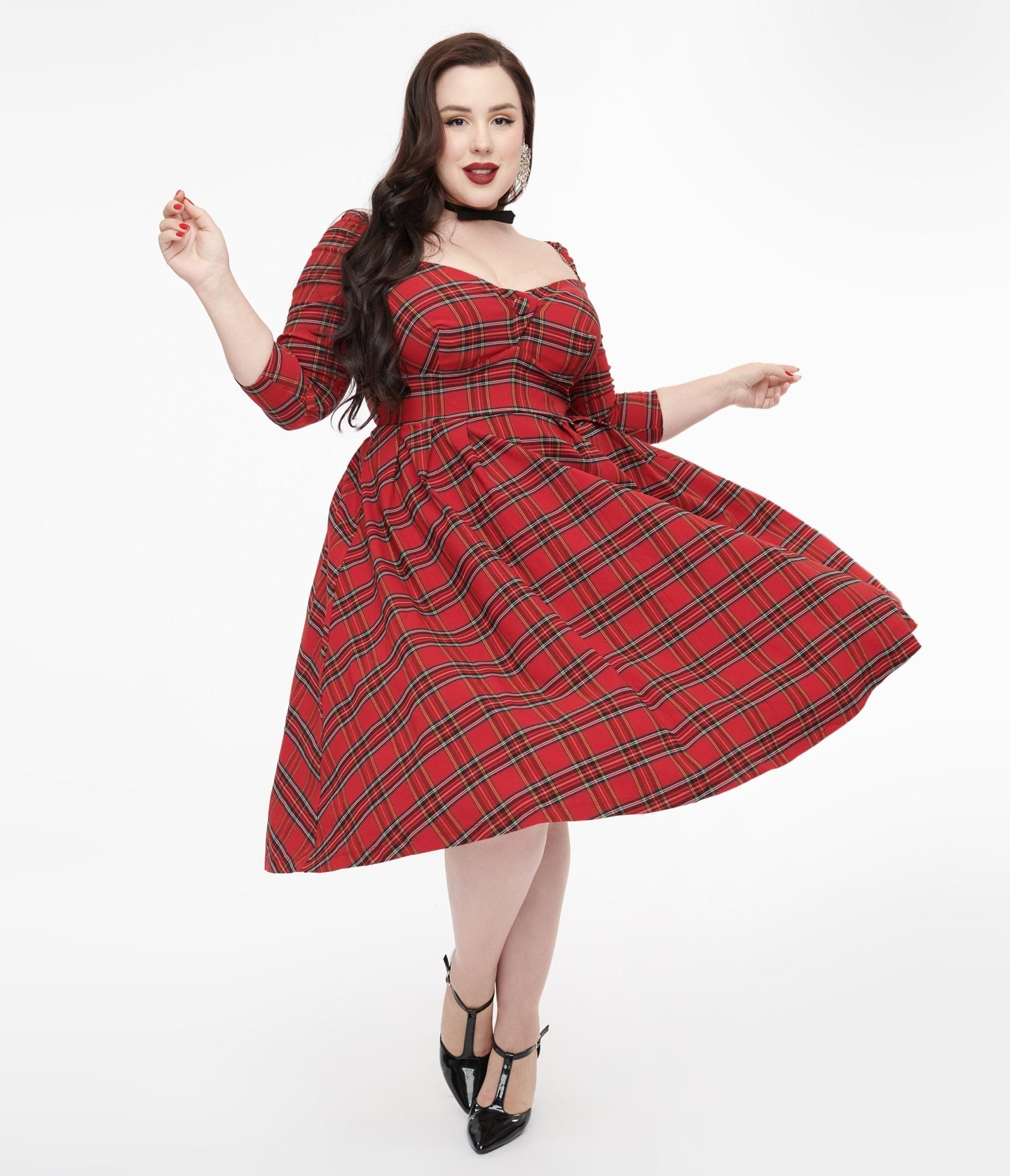 Image of Unique Vintage Plus Size 1950s Red Plaid Lamar Swing Dress