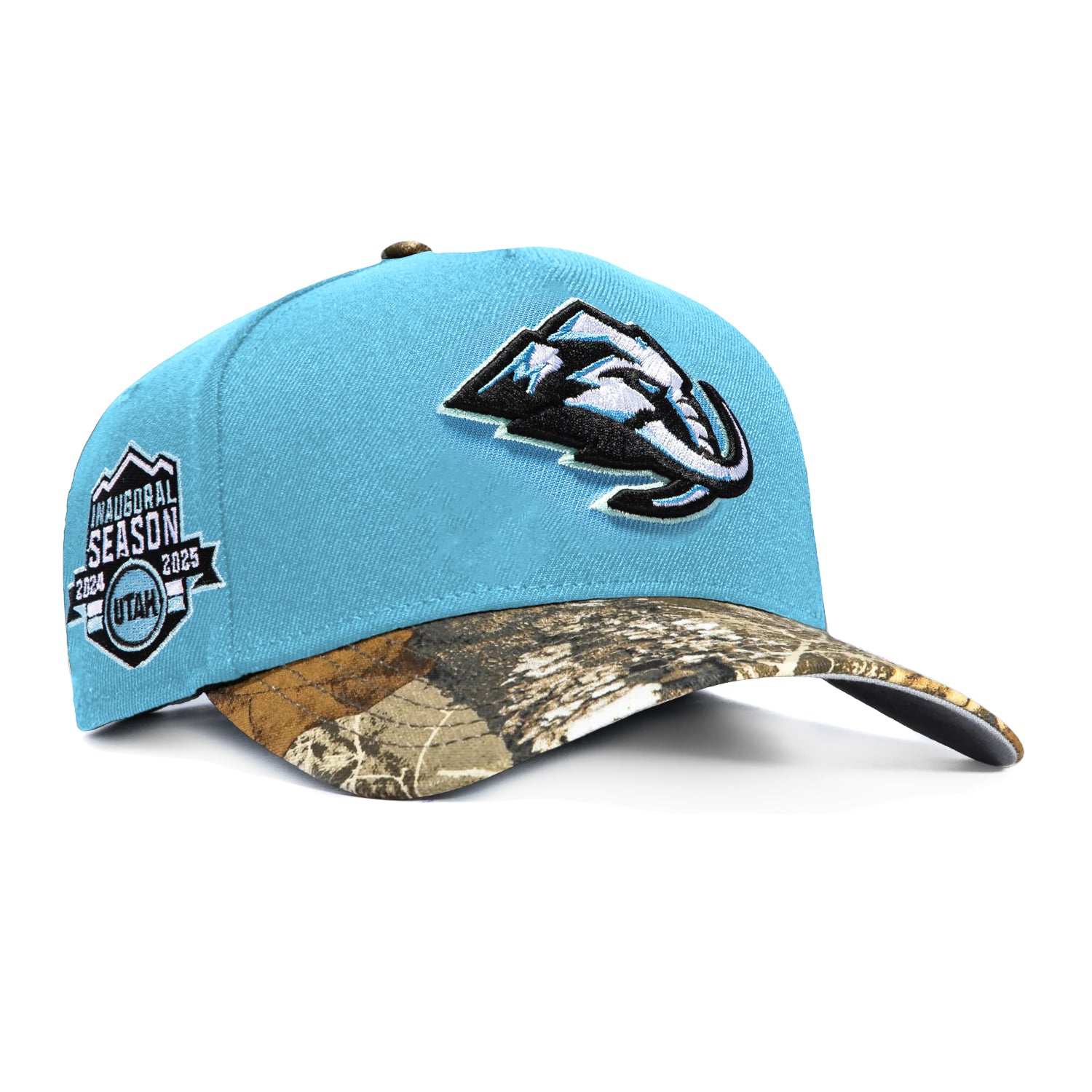 Image of New Era 9Forty A-Frame Realtree Visor Utah Mammoth Inaugural Patch Snapback Hat - Light Blue, Realtree
