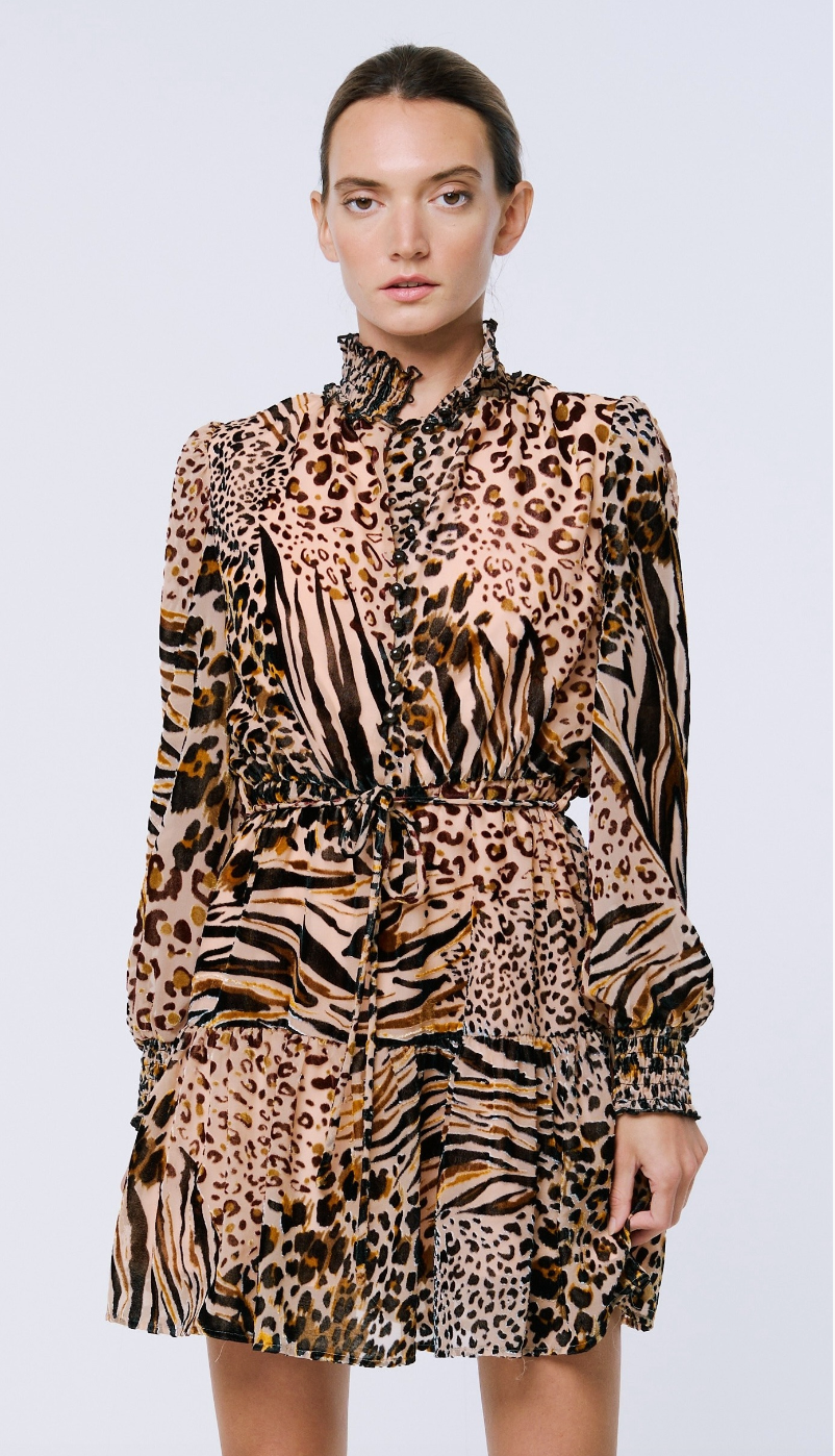 Image of Gemma Animal Print Velvet Mini Dress