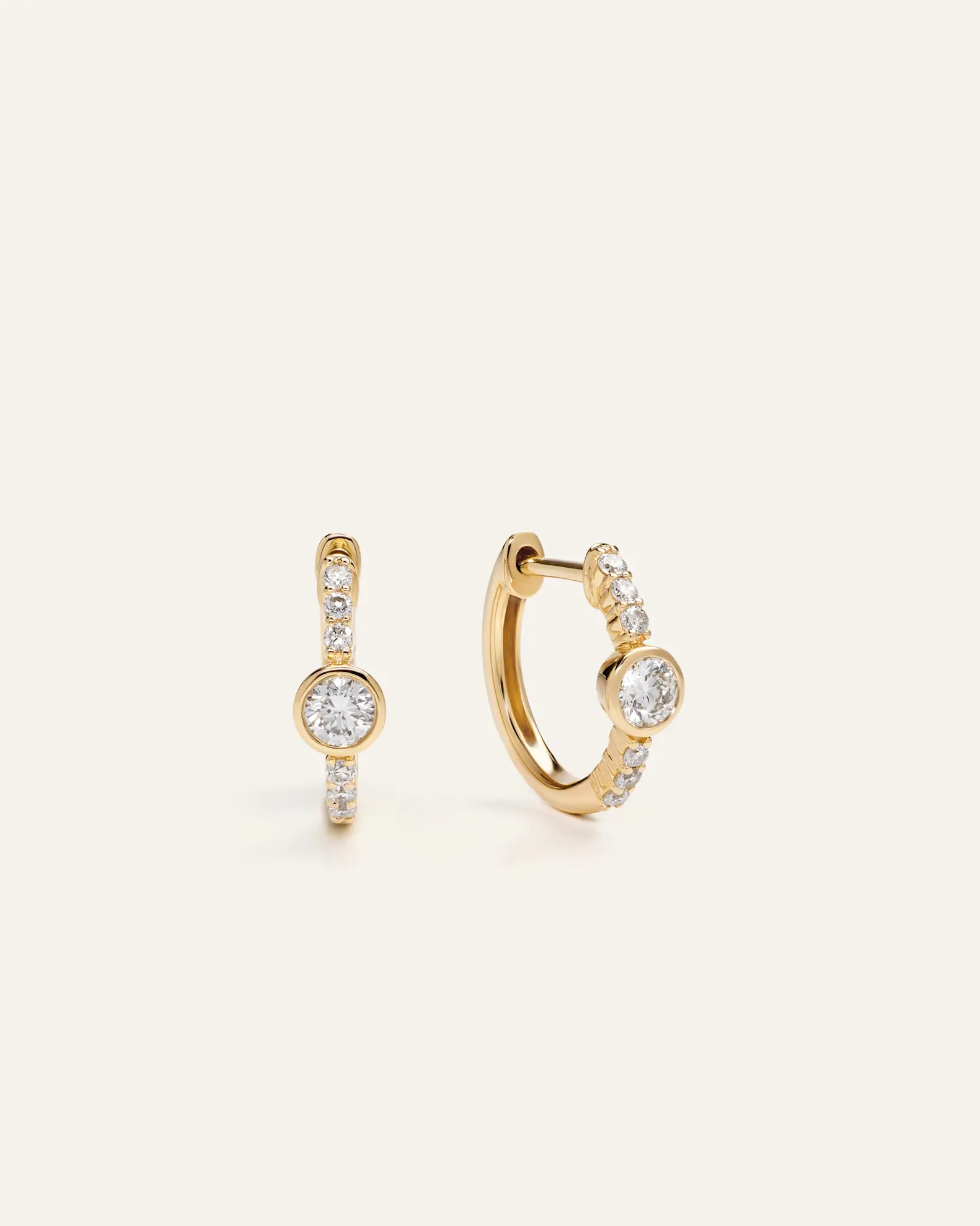 14K Gold Lab Grown Diamond Bezel Pave Tiny Huggies