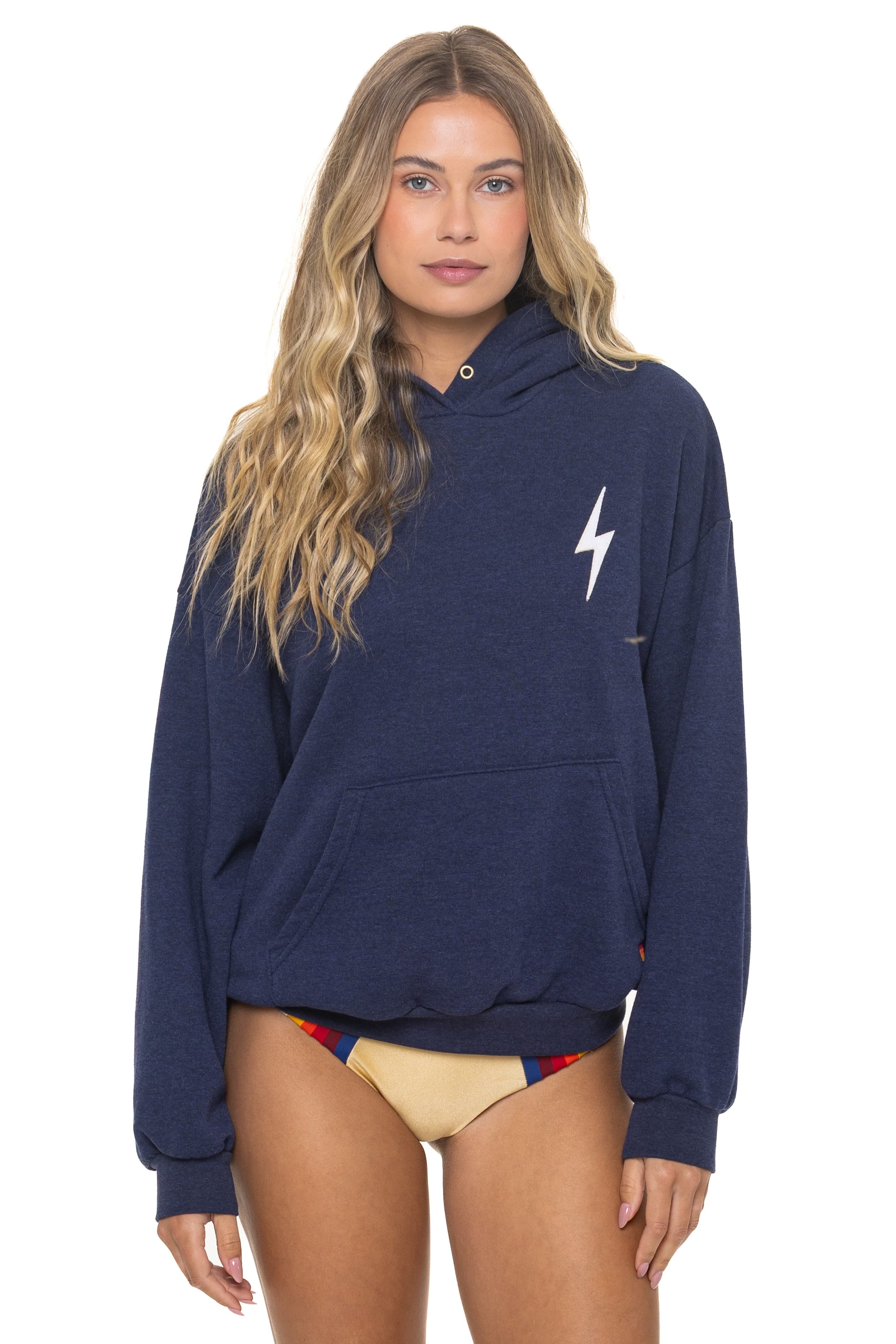 Image of BOLT STITCH RELAXED PULLOVER HOODIE - NAVY // WHITE