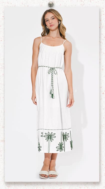Sophia Palm Tree Embroidered Maxi Dress
