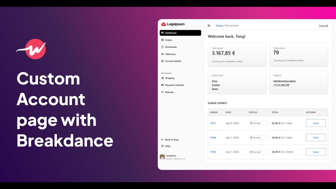 Custom WooCommerce Account page with Woohoo