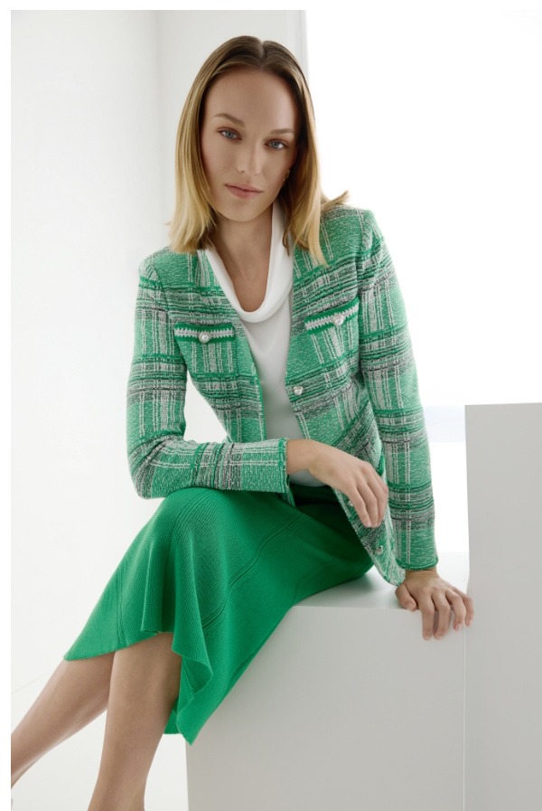 Tailored Crochet Trim Plaid Knit Jacket