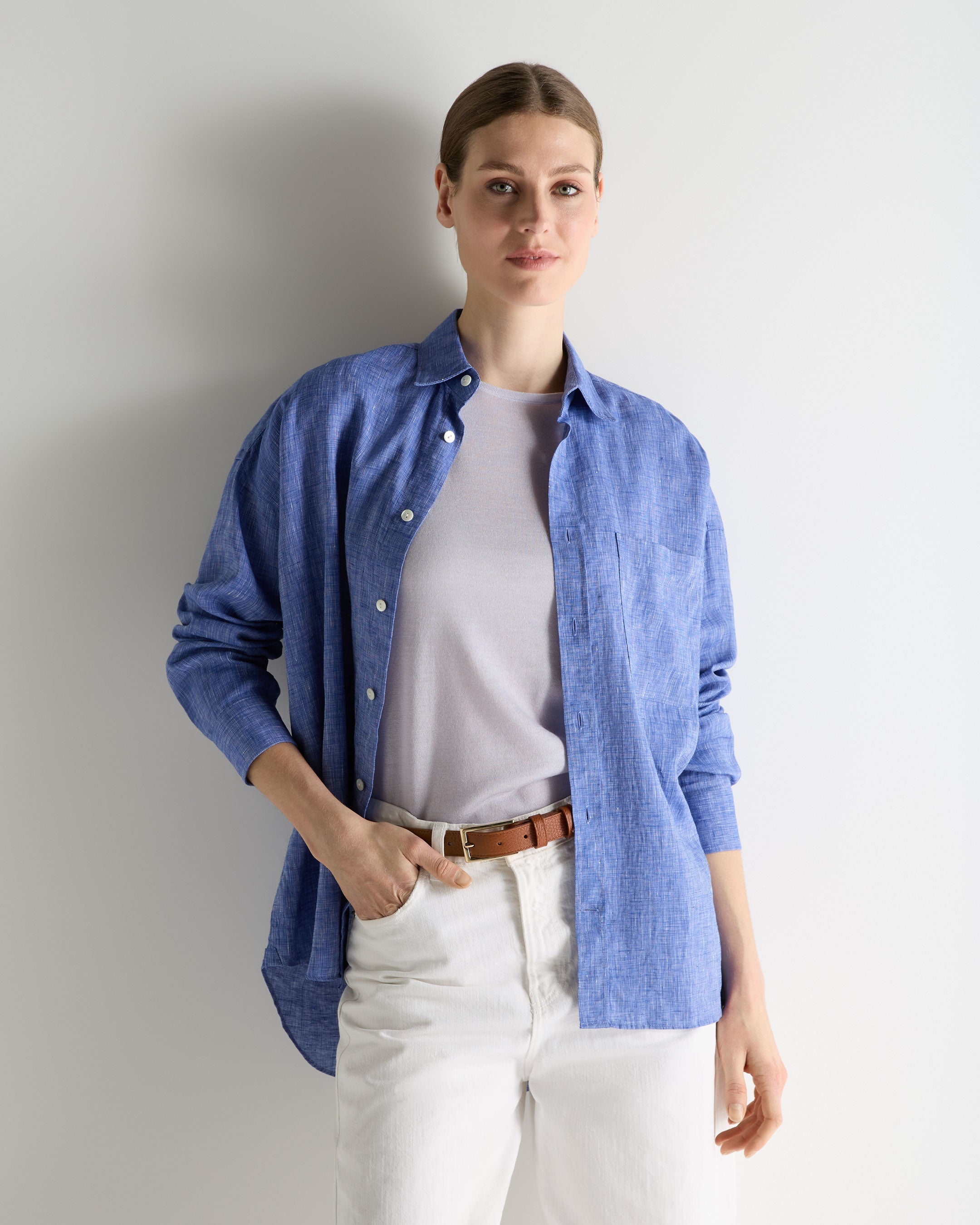 Image of Women's Valencia Linen Shirt Denim Blue