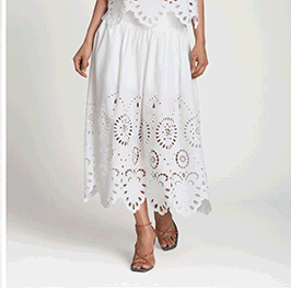 Eyelet Embroidered Cotton Midi Skirt