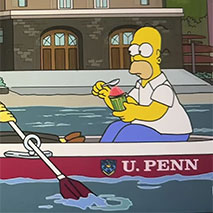 An animated shot of Homer Simpson eating water ice in a Penn rowboat.