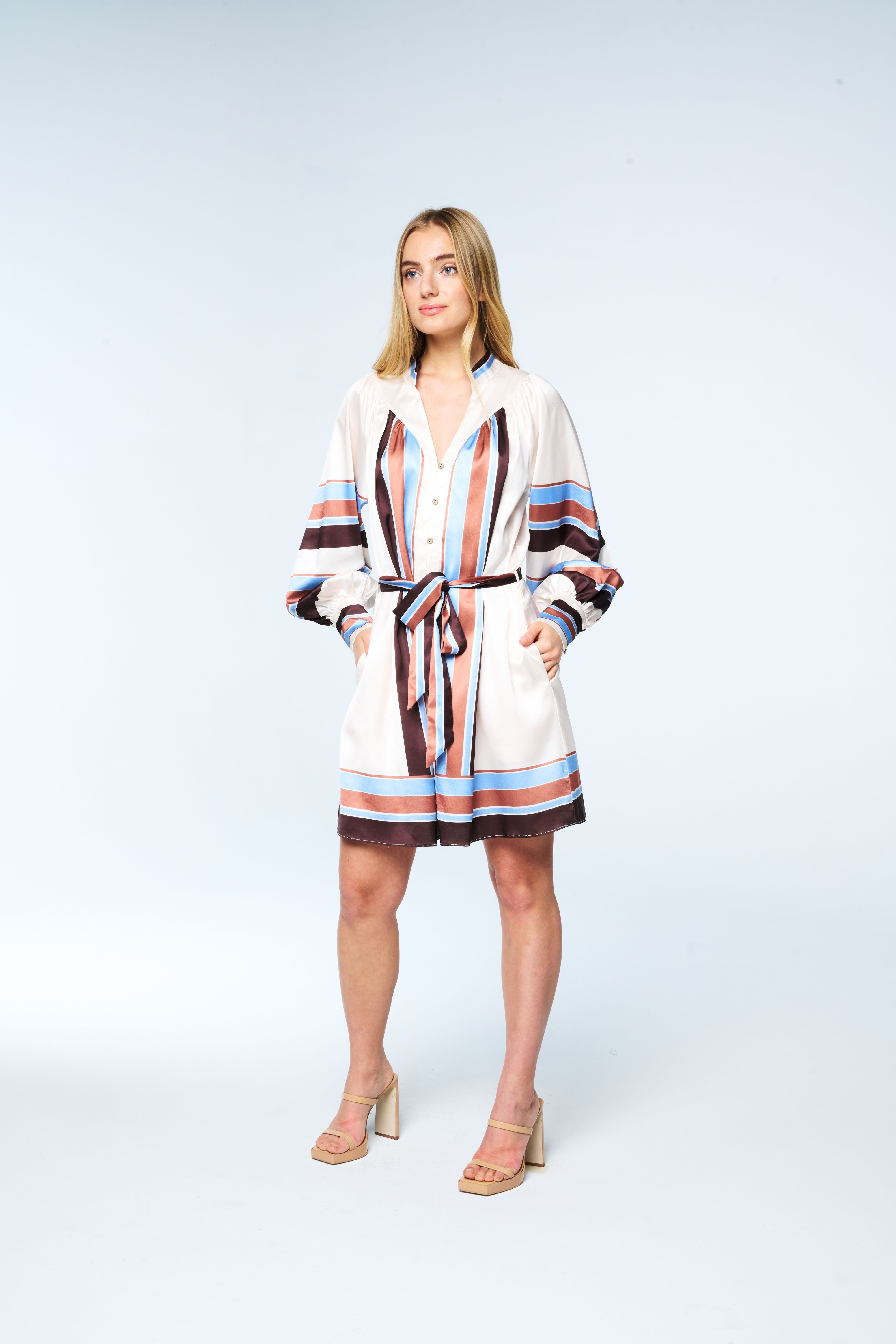 Image of Jessie Satin Long Sleeve Shirt Dress