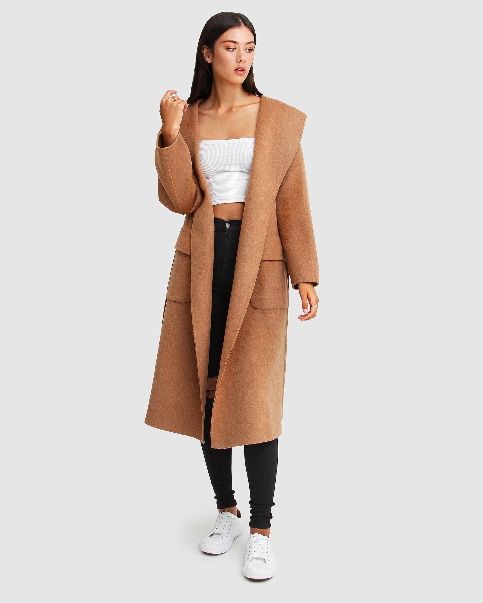 Image of Runaway Wool Blend Robe Coat - Dark Camel