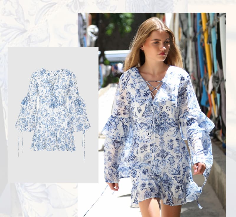 Mad About You Floral Print Mini Dress - White/Blue