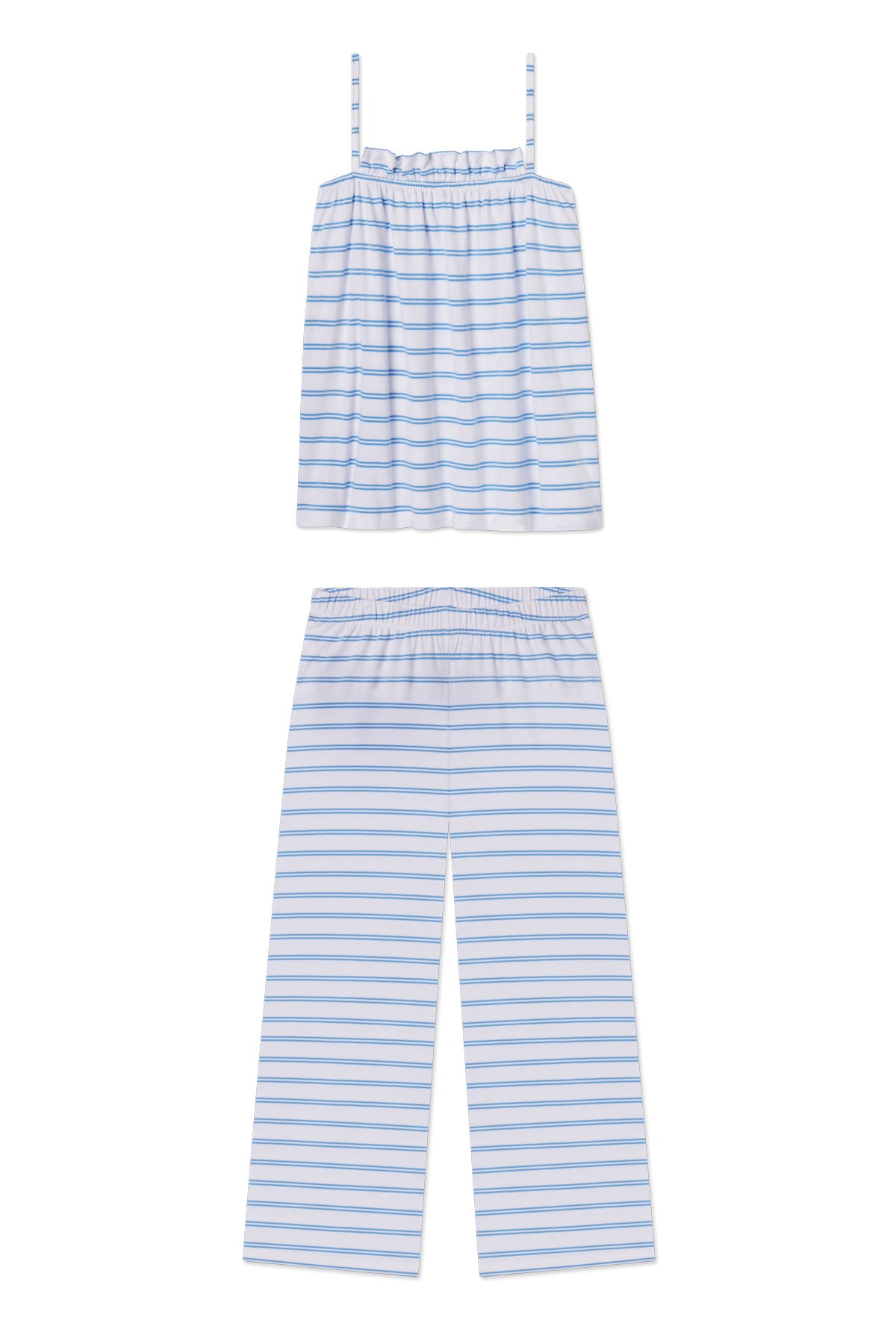 Image of Pima Ruffle Pants Set in Regatta Tidal Stripe