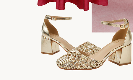 Evie Braided Closed Toe Block Heels Gold