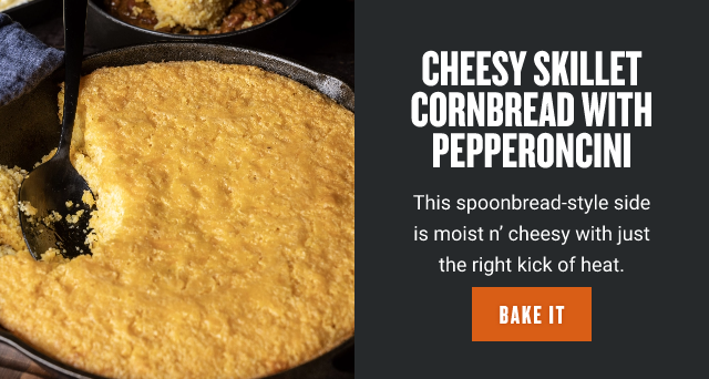 Cheesy Skillet Cornbread with Pepperoncini
