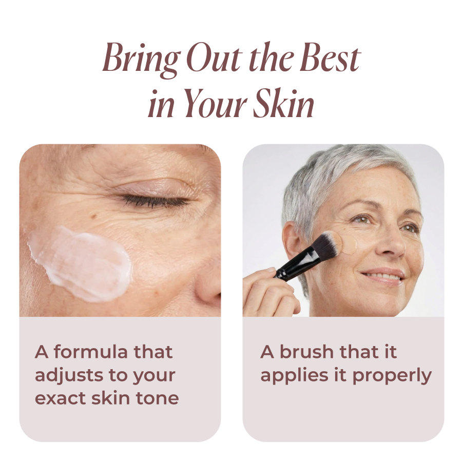 A formula that adjusts to your exact skin tone  A brush that it applies it properly 