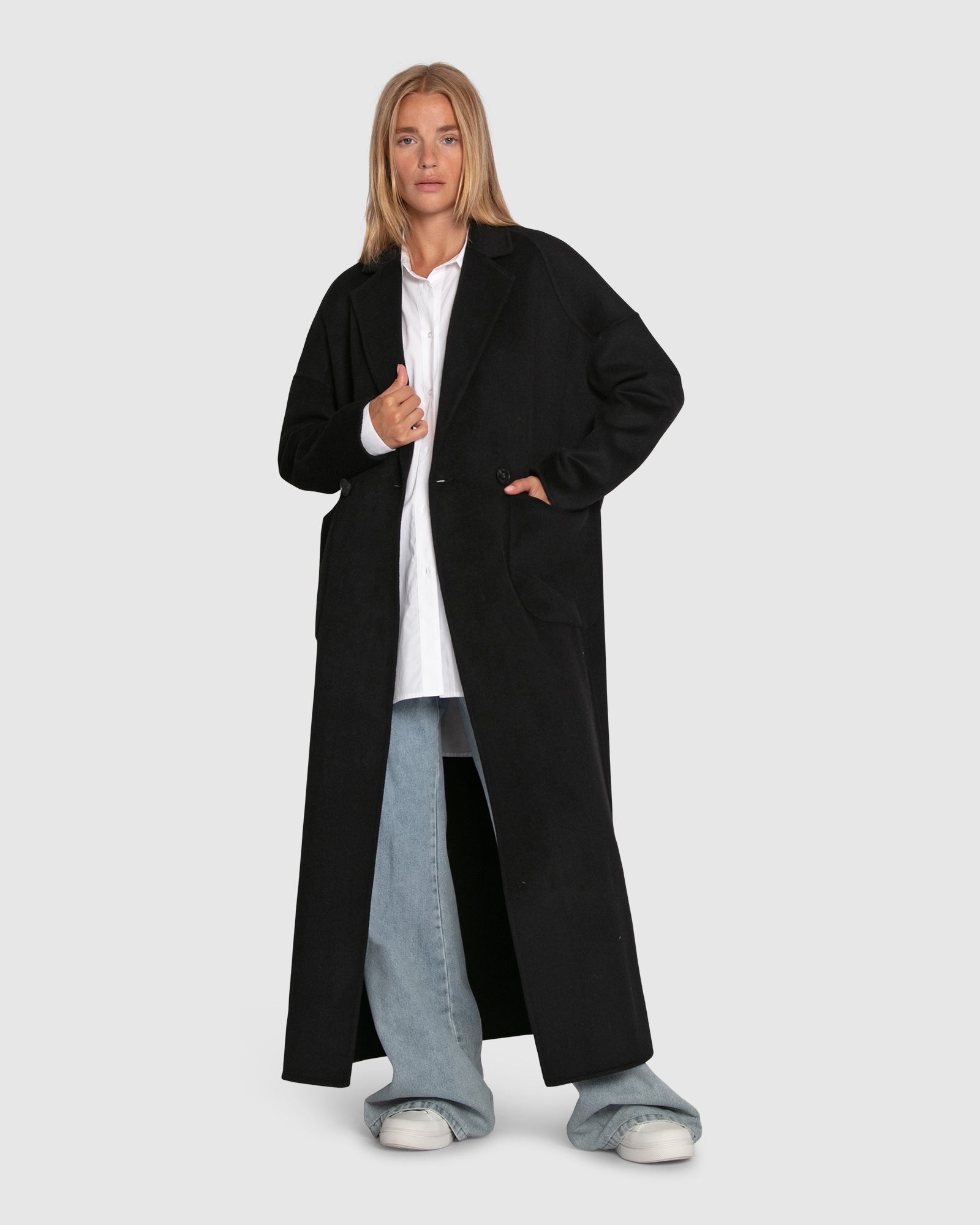 Image of Publisher Double Breasted Wool Blend Maxi Coat - Black
