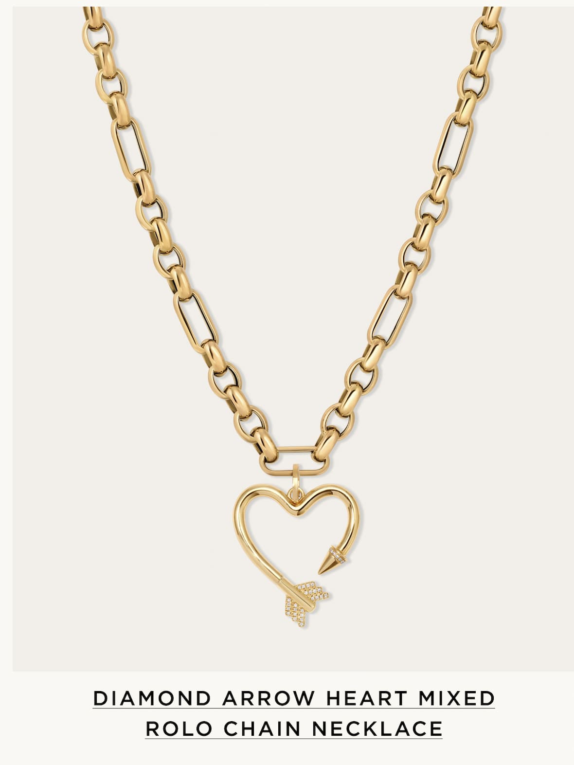 Diamond Arrow Heart Mixed Rolo Chain Necklace