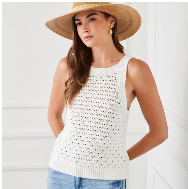 Crochet Flower Detail Sweater Tank