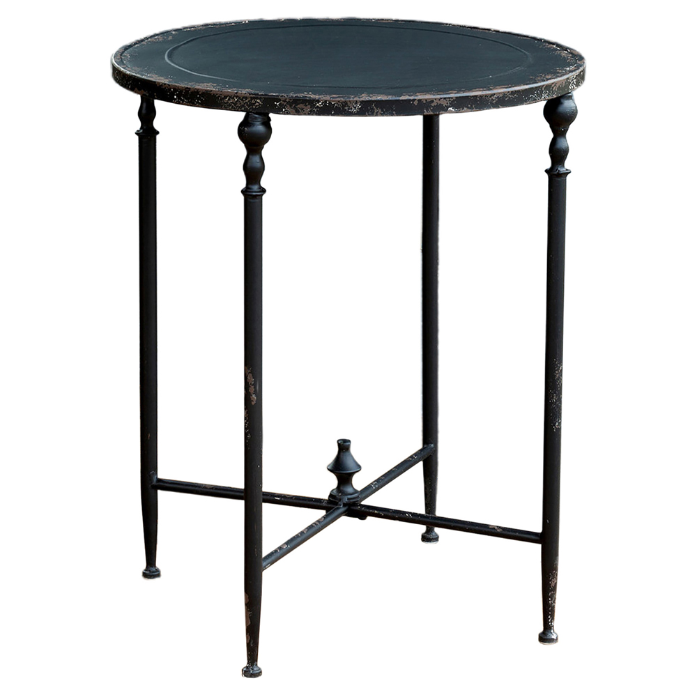 Image of Monty French Country Black Aged Metal Round Side End Table