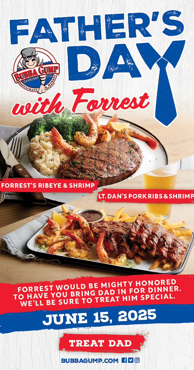 Forrest would be mighty honored to have you bring Dad in for dinner. We'll be sure to treat him special. 