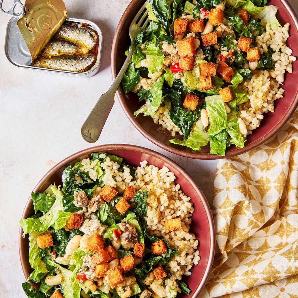 Crispy Caesar Salad Rice Bowls