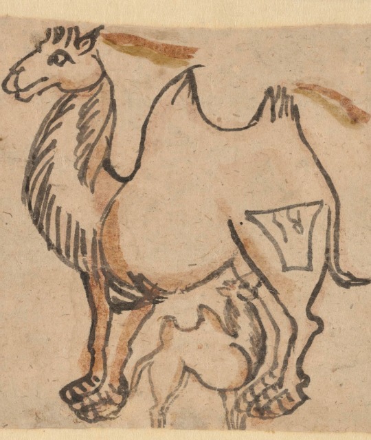 A sketch showing two camels.