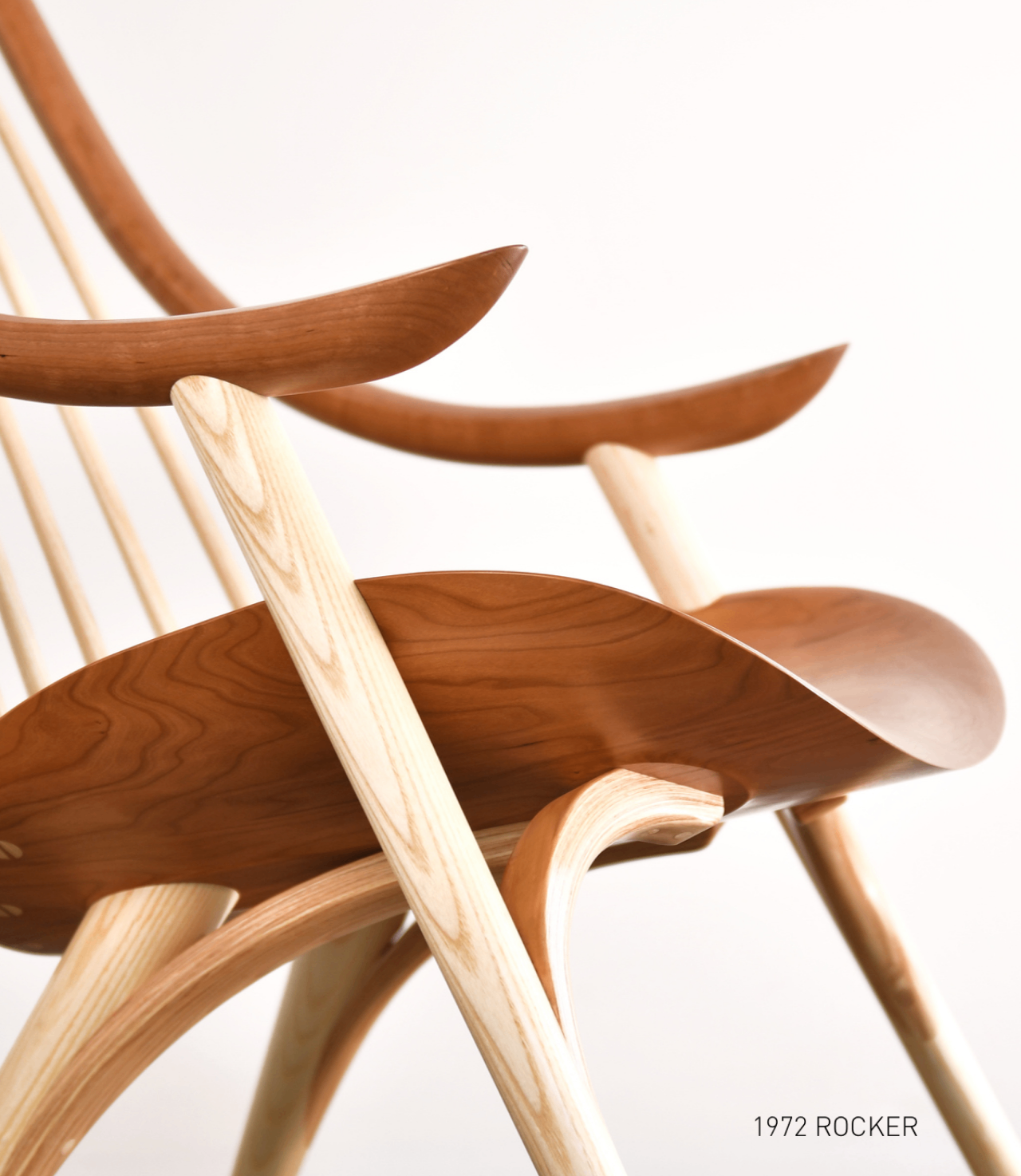 Detail image of the 1972 Rocker in cherry and ash.