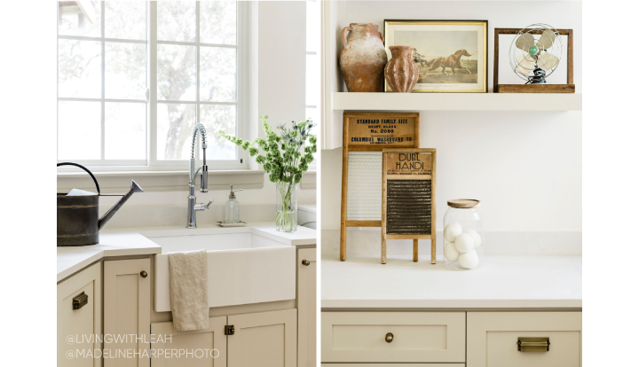 antique inspired laundry room - Beasley Spring-Spout Kitchen Sink - Chrome, Rowena Farmhouse Sink, Marta Solid Brass Bin Pull