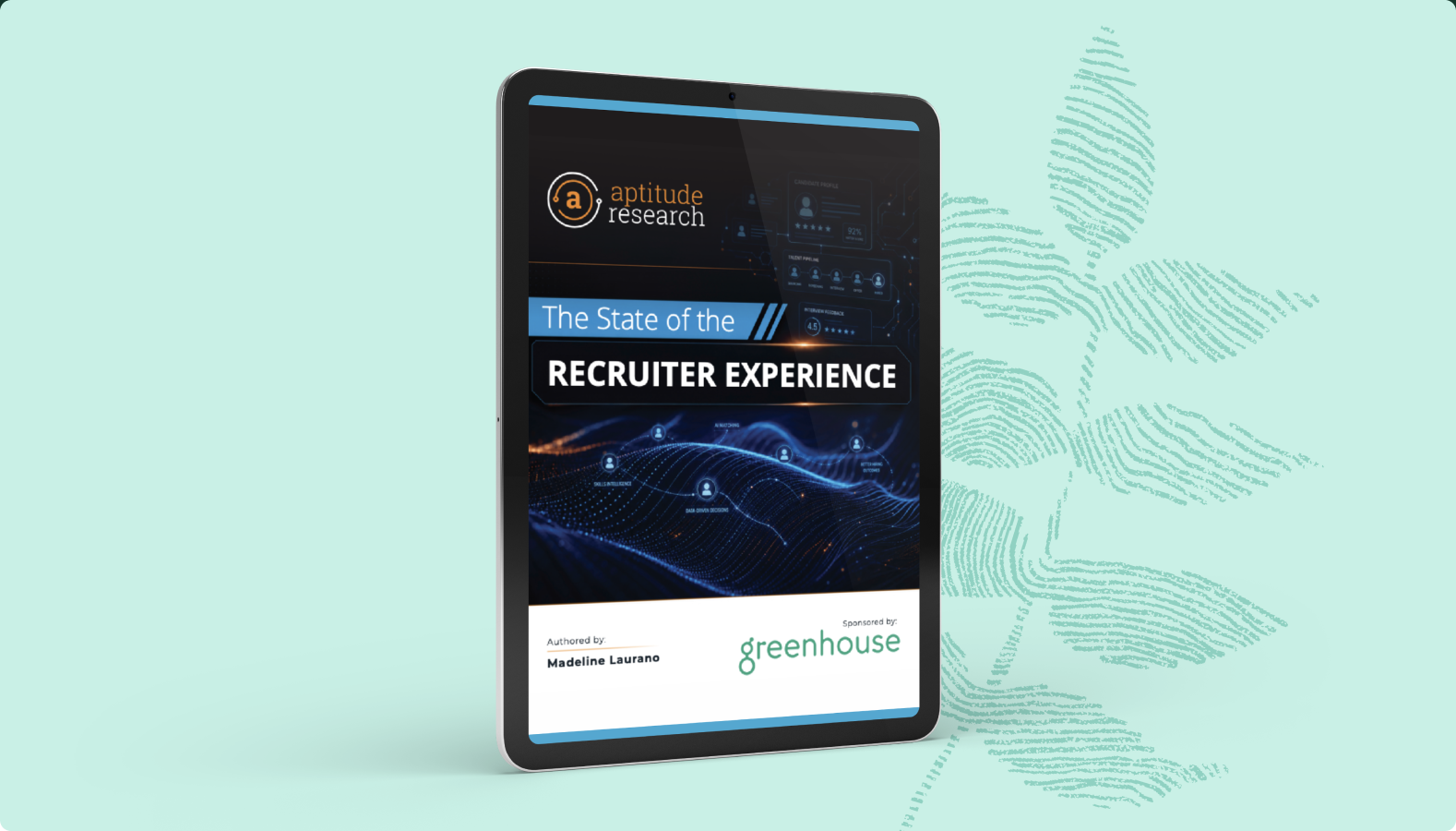 Image-of-2026-The-state-of-the-recruiter-experience-cover-displayed-on-a-tablet-on-mint-tones