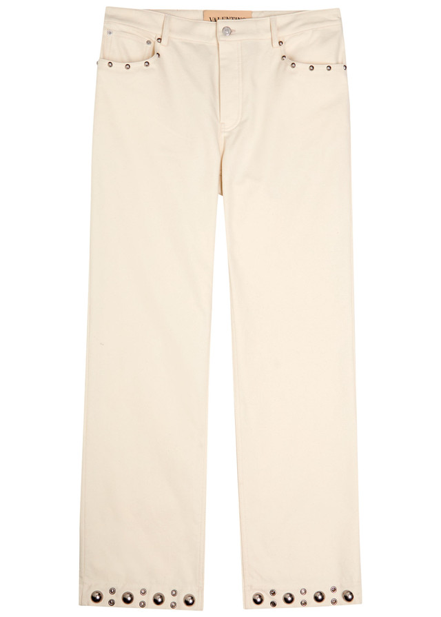 VALENTINO GARAVANI Stud-embellished straight-leg cotton jeans
