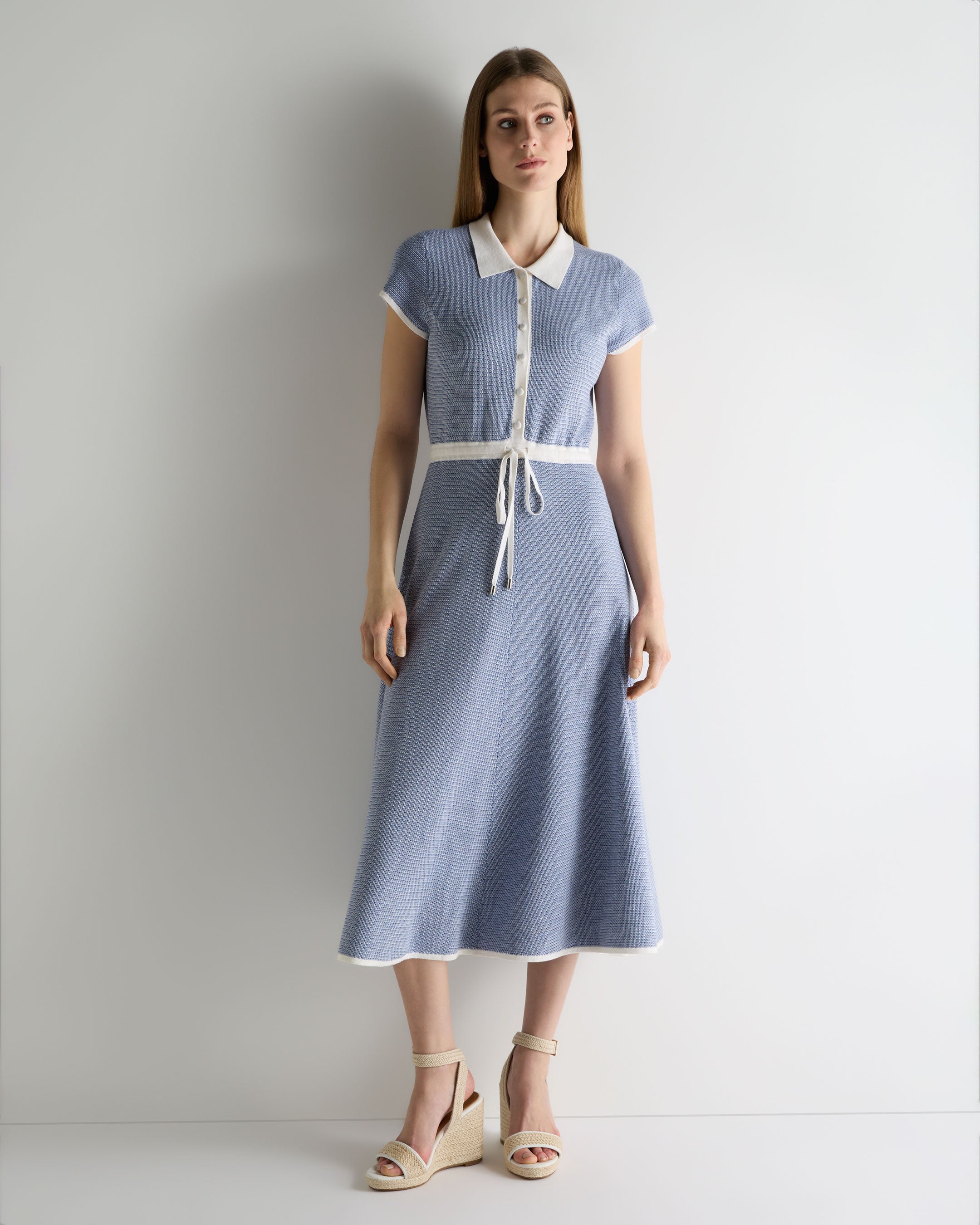 Image of Women's Dulcie Jacquard Cotton Cashmere Dress Denim Blue