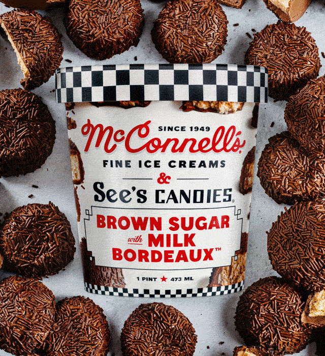 Animated GIF showing three McConnell&rsquo;s Ice Cream flavors available now