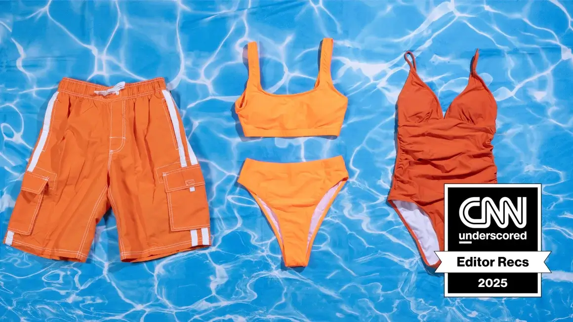 variety of orange swimwear